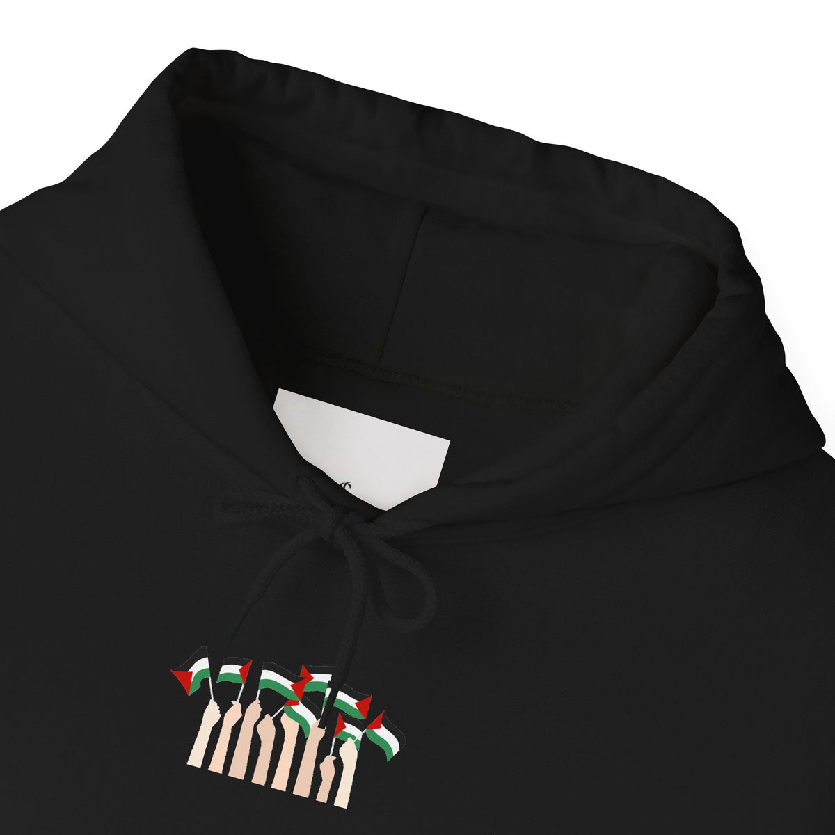 Minimal 'Calm' Palestine Flag Hoodie — Small Center Graphic