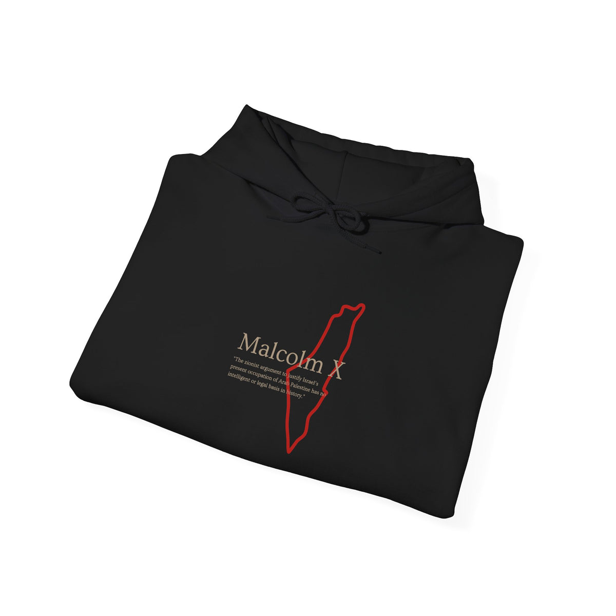 Malcolm X Palestine Quote and Map Hoodie – Minimalist Line Art Map Pullover