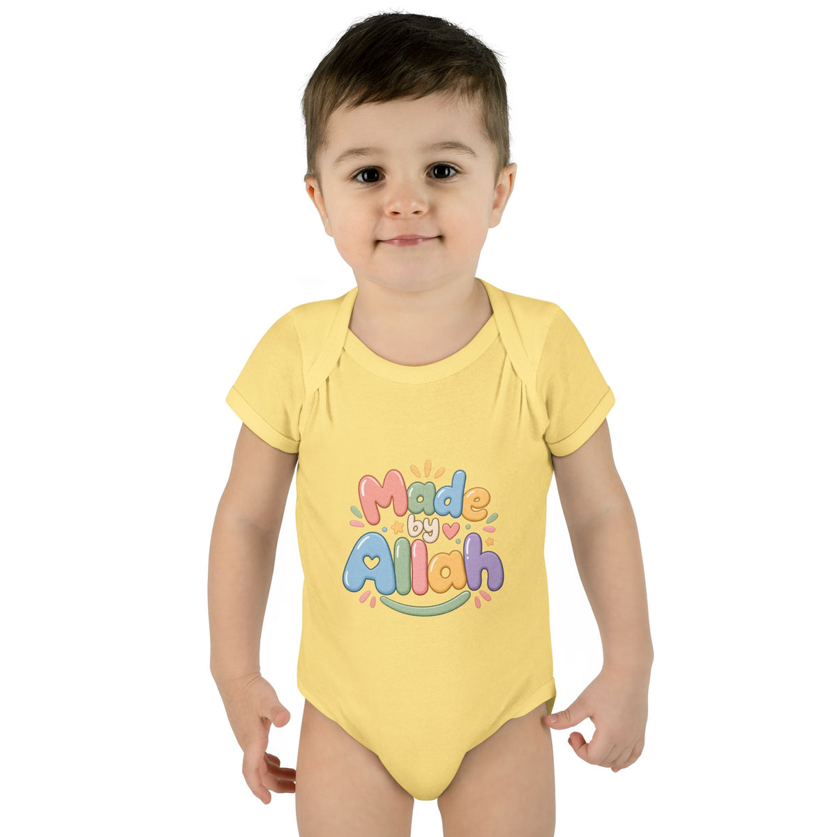 Made by Allah Baby Bodysuit — Pastel Islamic Newborn Onesie