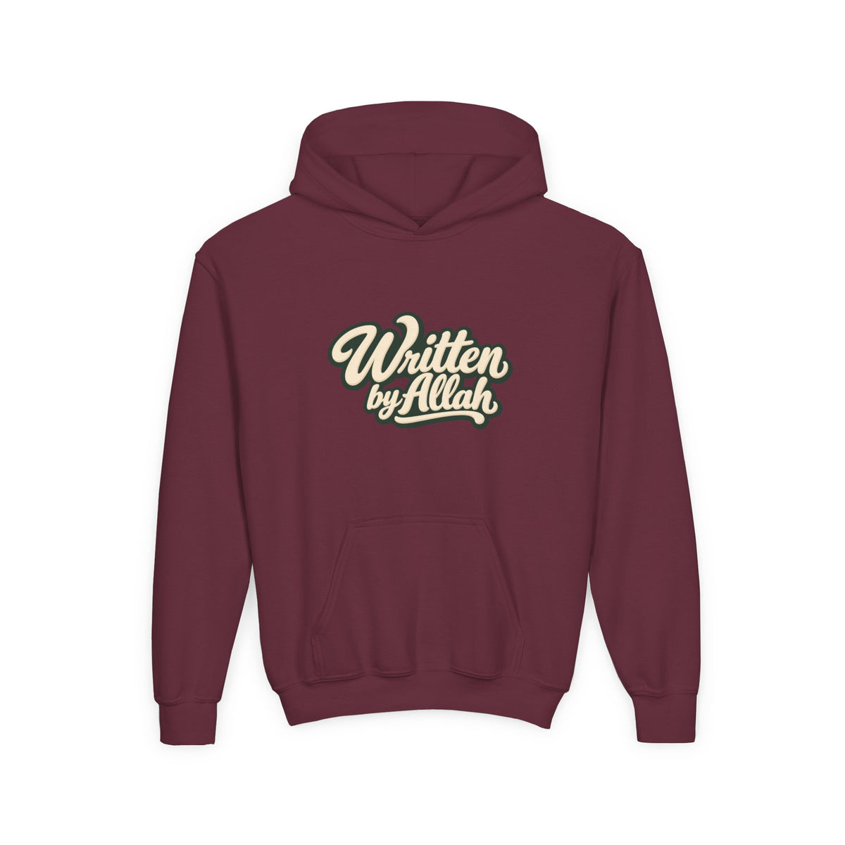 Youth Hoodie — "Written by Allah" Script Pullover for Muslim Kids