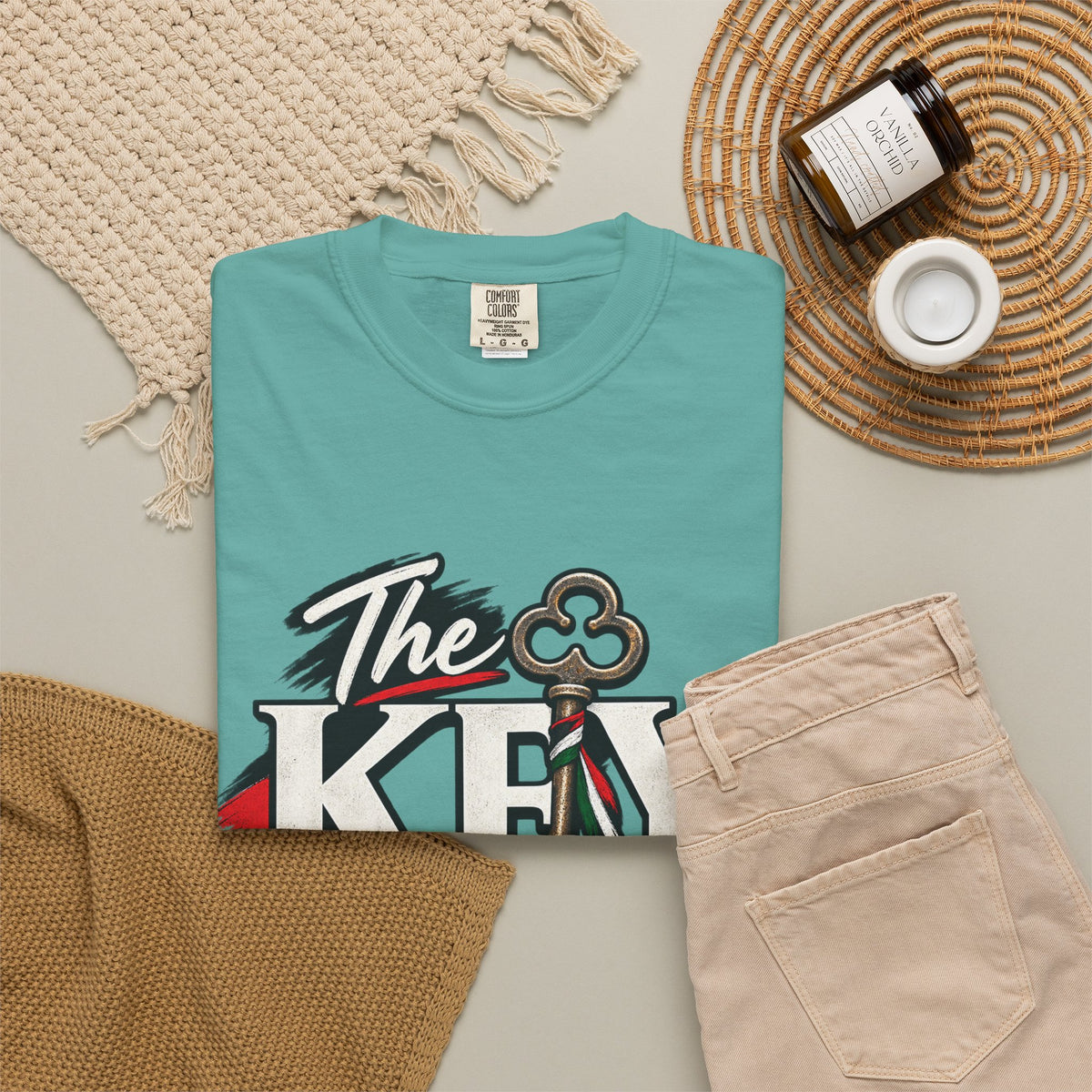 Key Still Fits T-Shirt — Vintage Key Graphic Tee with Red & Green Accents