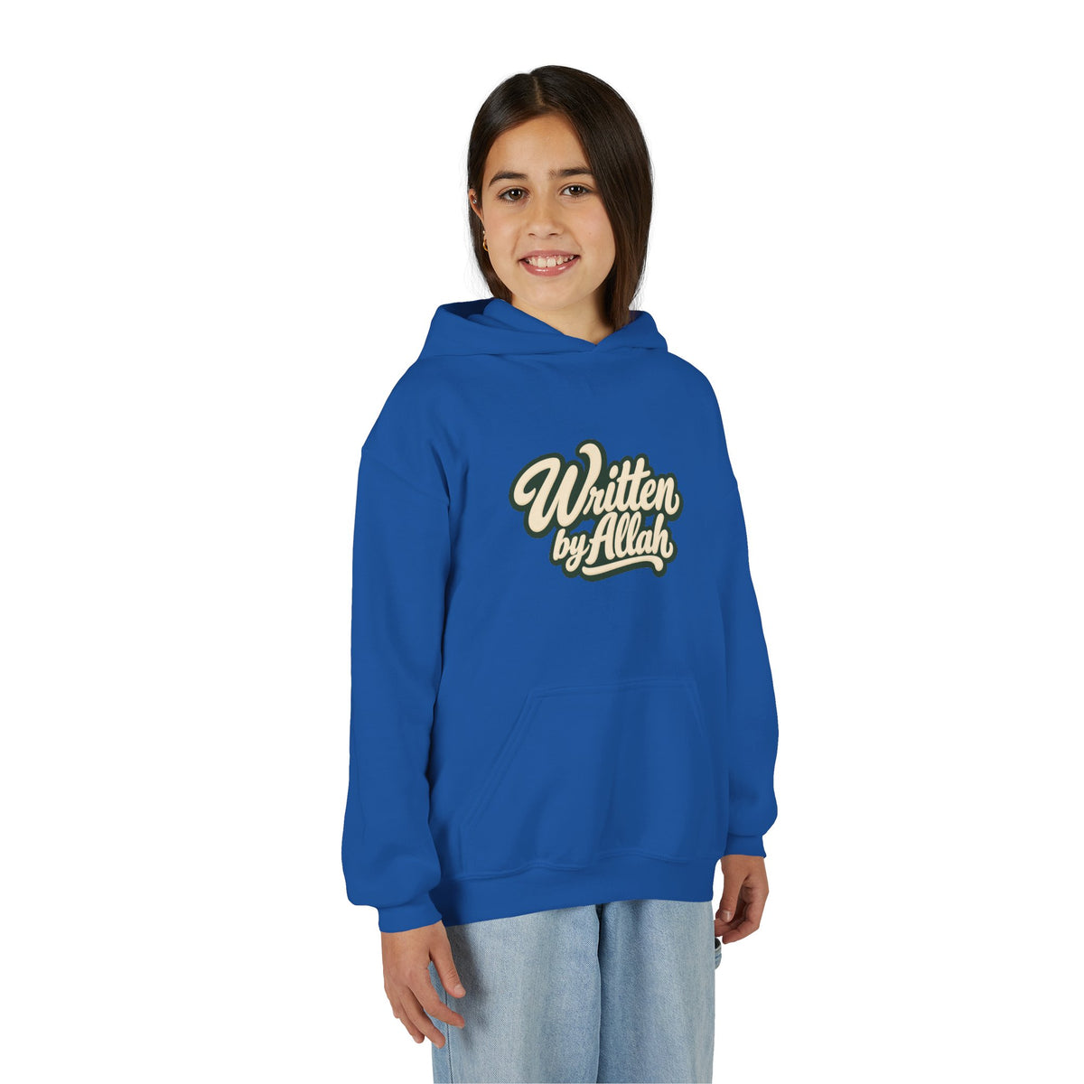 Youth Hoodie — "Written by Allah" Script Pullover for Muslim Kids