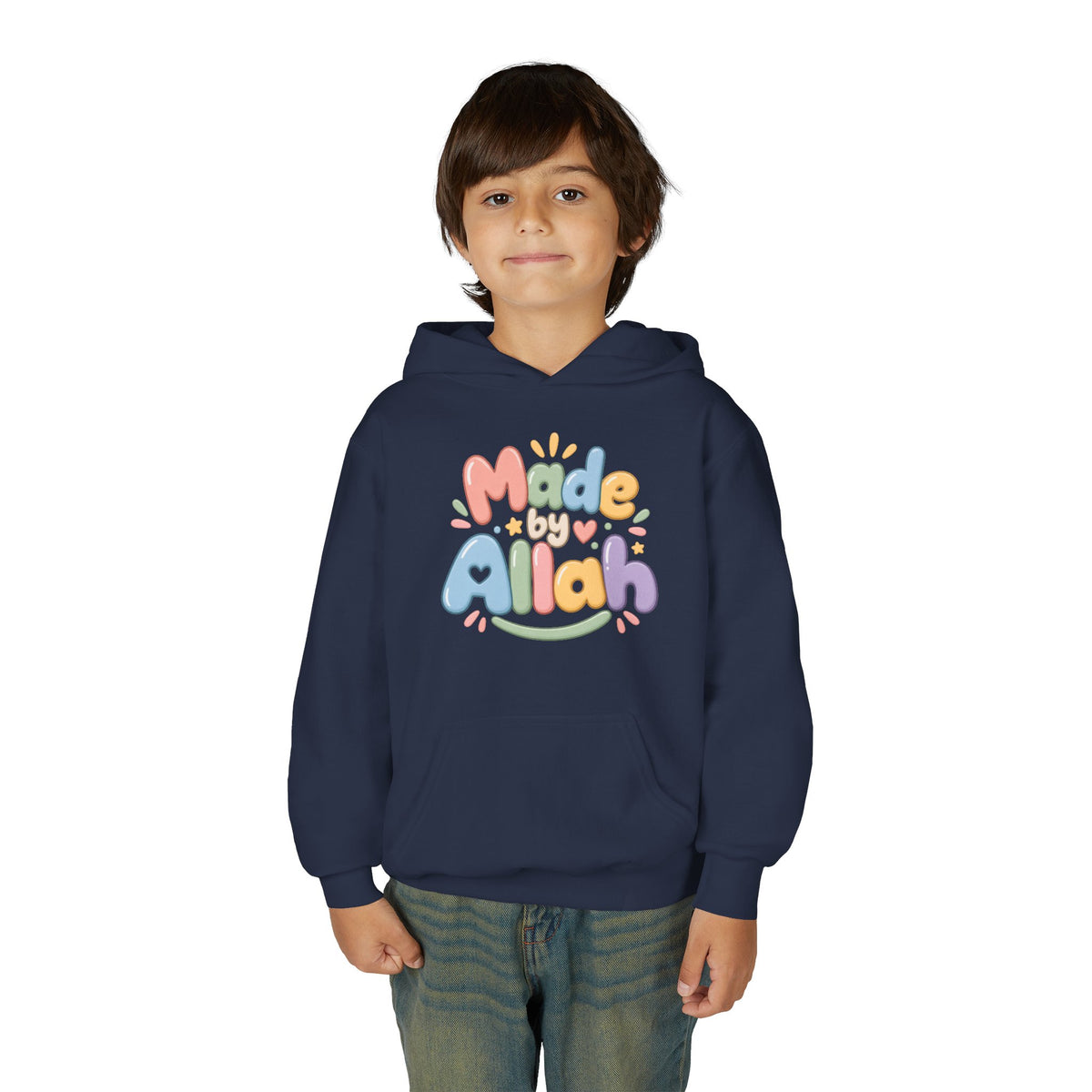 Youth Hoodie — "Made by Allah" Pastel Kids Islamic Pullover