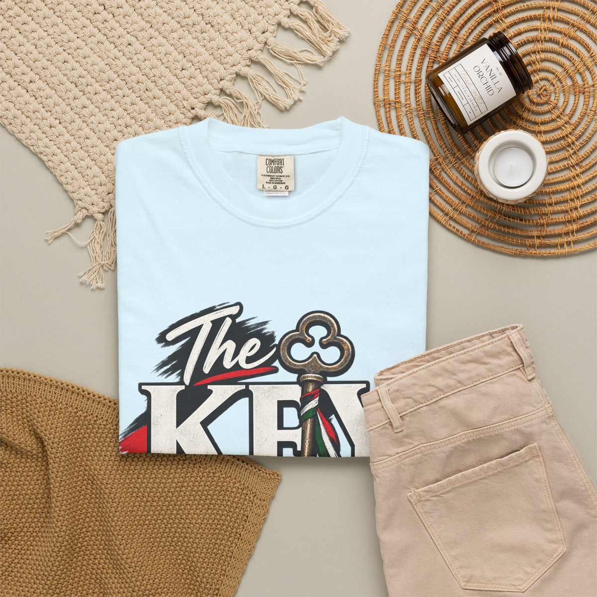 Key Still Fits T-Shirt — Vintage Key Graphic Tee with Red & Green Accents