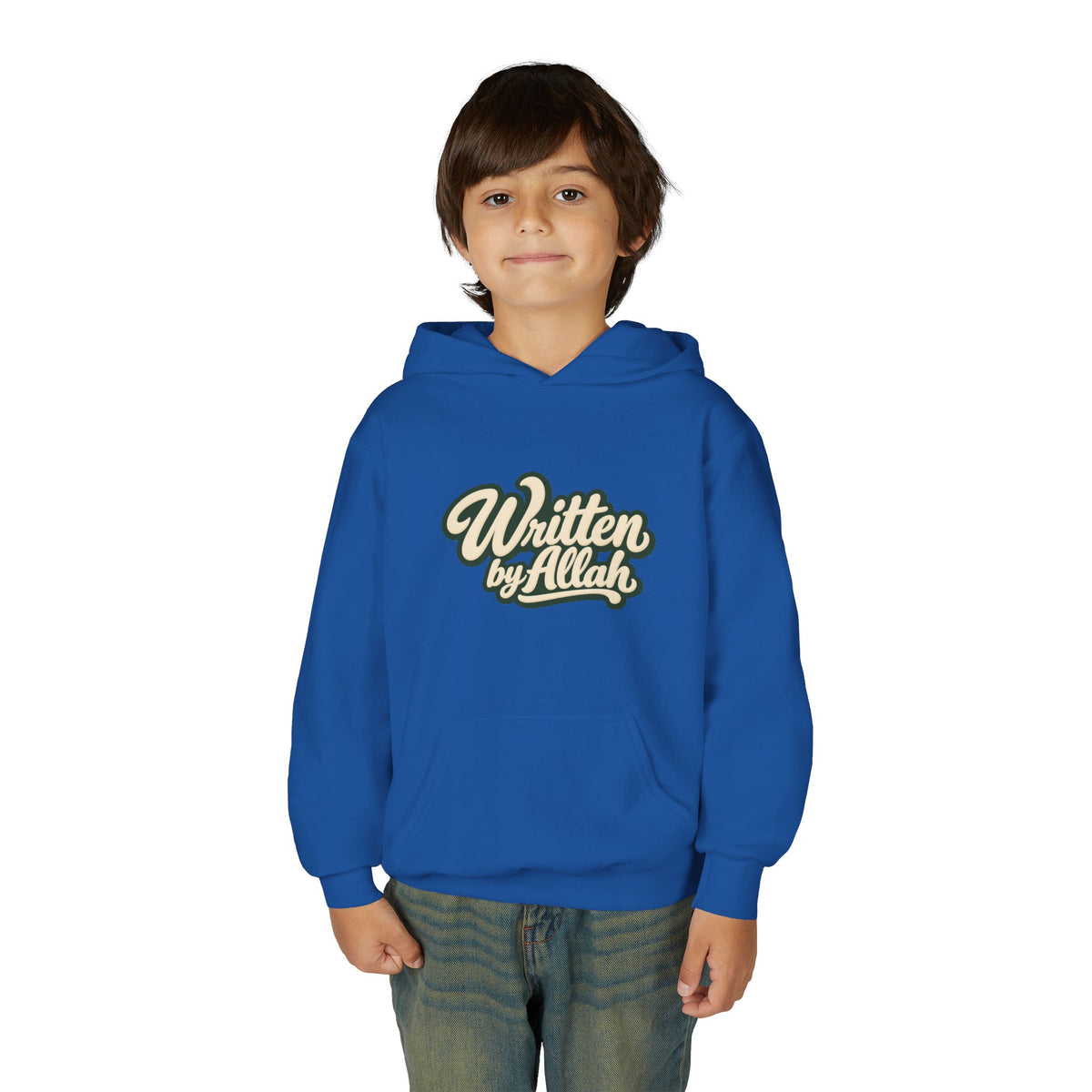Youth Hoodie — "Written by Allah" Script Pullover for Muslim Kids