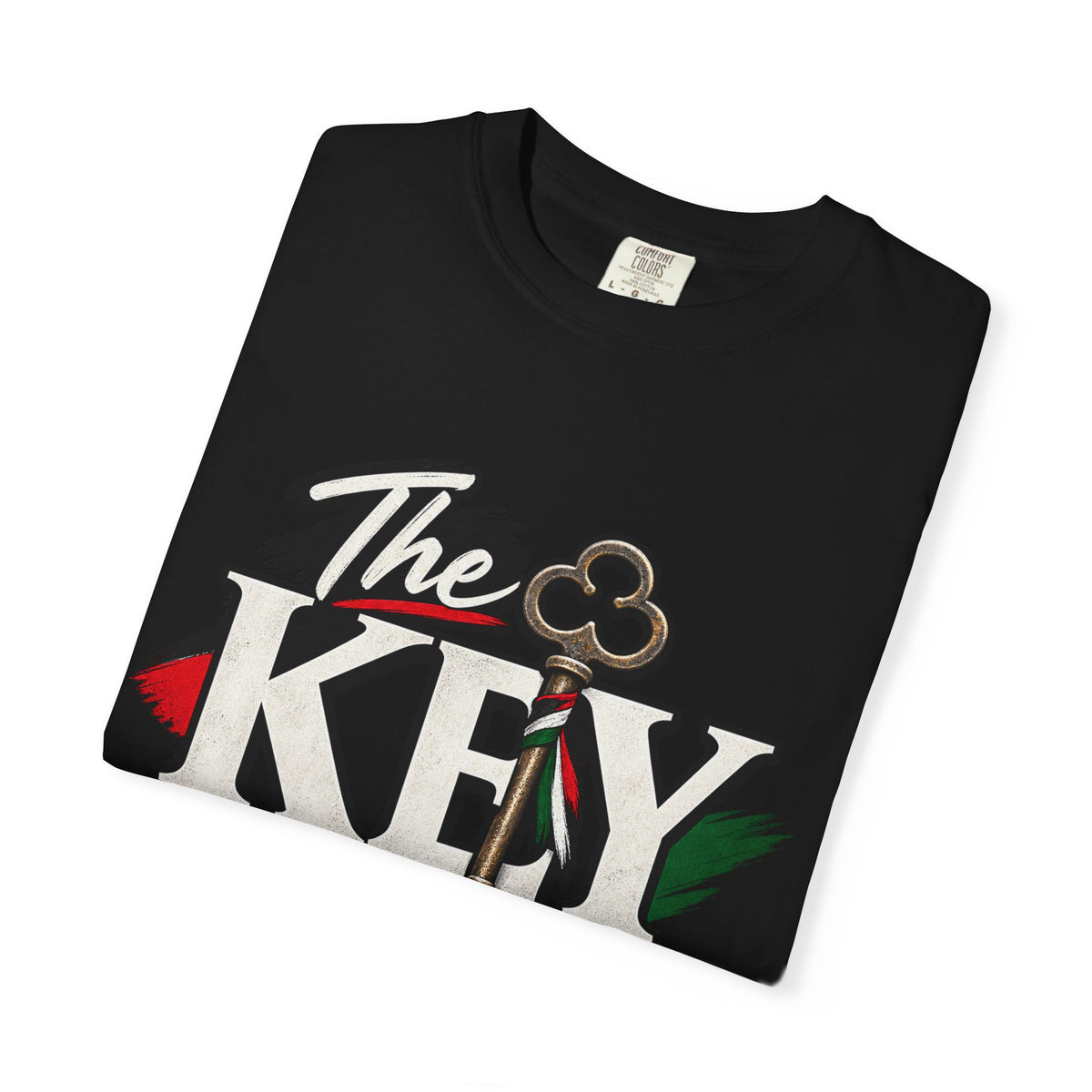 Key Still Fits T-Shirt — Vintage Key Graphic Tee with Red & Green Accents