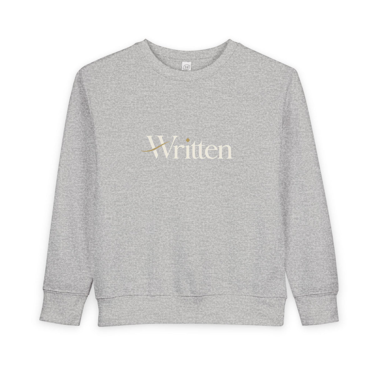 Toddler Sweatshirt - "Written" Minimalist Kids Crewneck, Cozy Gray Graphic Sweater for Little Readers & Writers