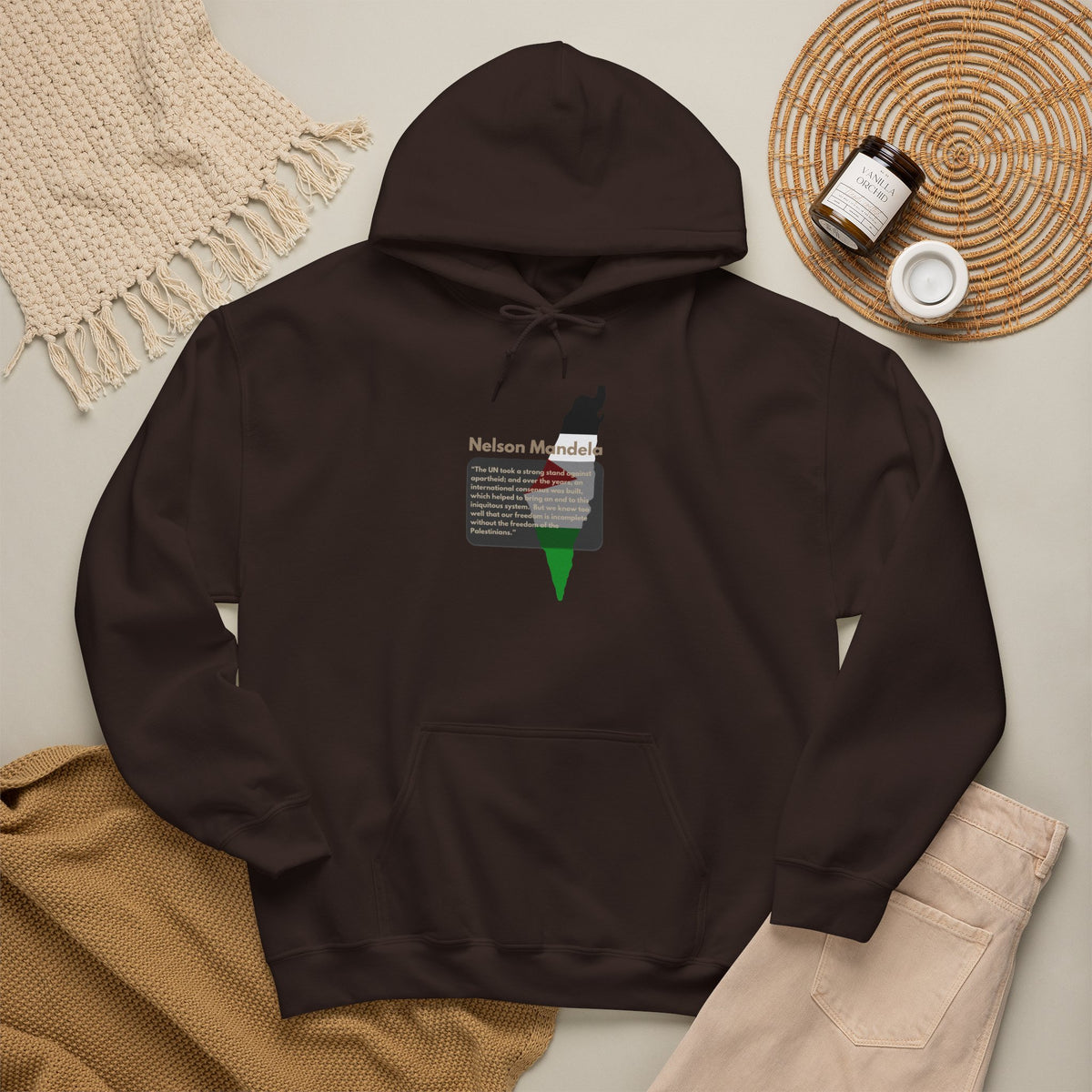 Hoodie - Nelson Mandela Quote & Palestine Flag Graphic