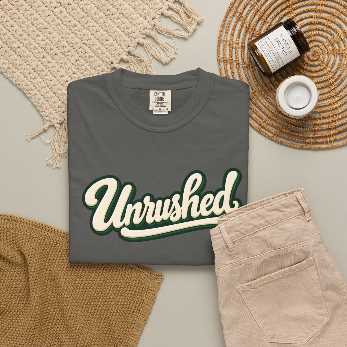 Unrushed Script T-Shirt — Vintage Retro Graphic Tee
