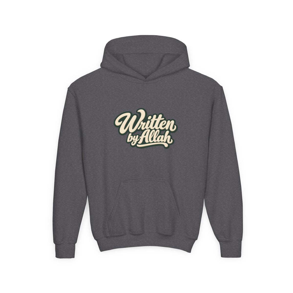 Youth Hoodie — "Written by Allah" Script Pullover for Muslim Kids