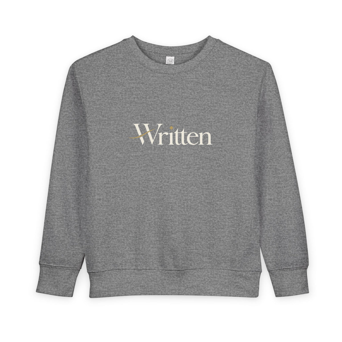 Toddler Sweatshirt - "Written" Minimalist Kids Crewneck, Cozy Gray Graphic Sweater for Little Readers & Writers
