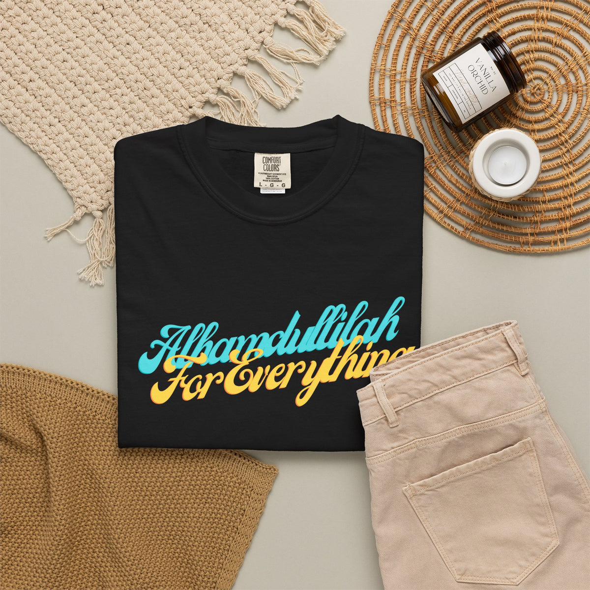 Gratitude Tee — "Alhamdulillah for Everything" Garment-Dyed T-Shirt