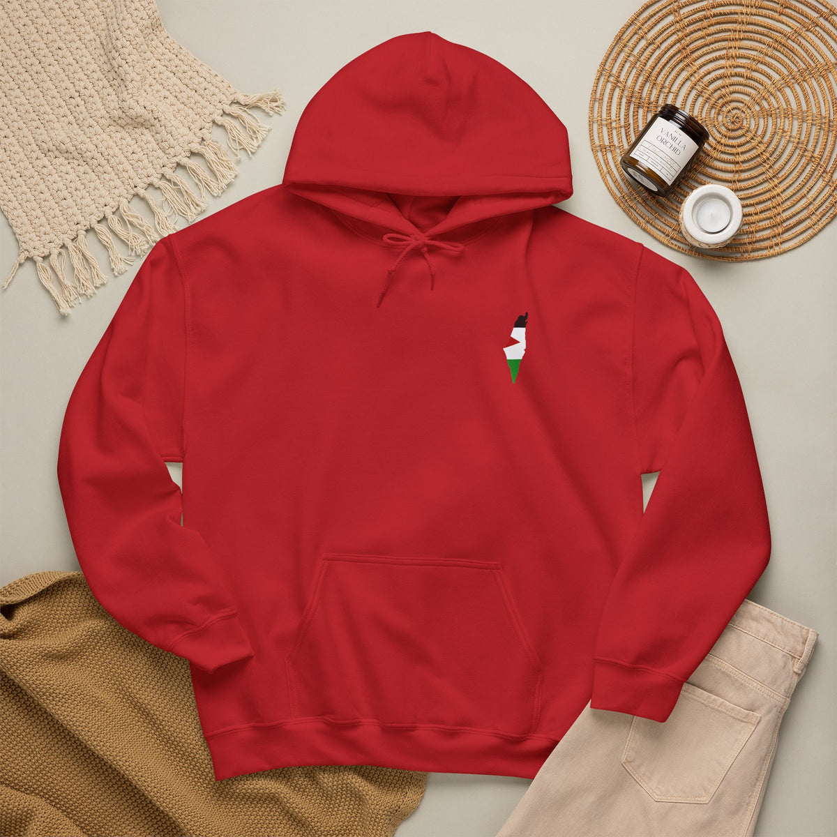 Minimalist Palestinian Flag Hoodie – Small Chest Emblem