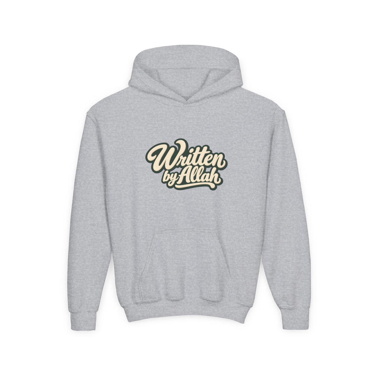 Youth Hoodie — "Written by Allah" Script Pullover for Muslim Kids