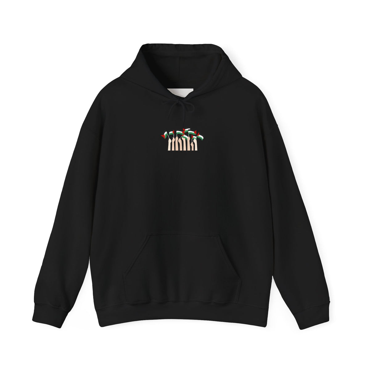 Minimal 'Calm' Palestine Flag Hoodie — Small Center Graphic