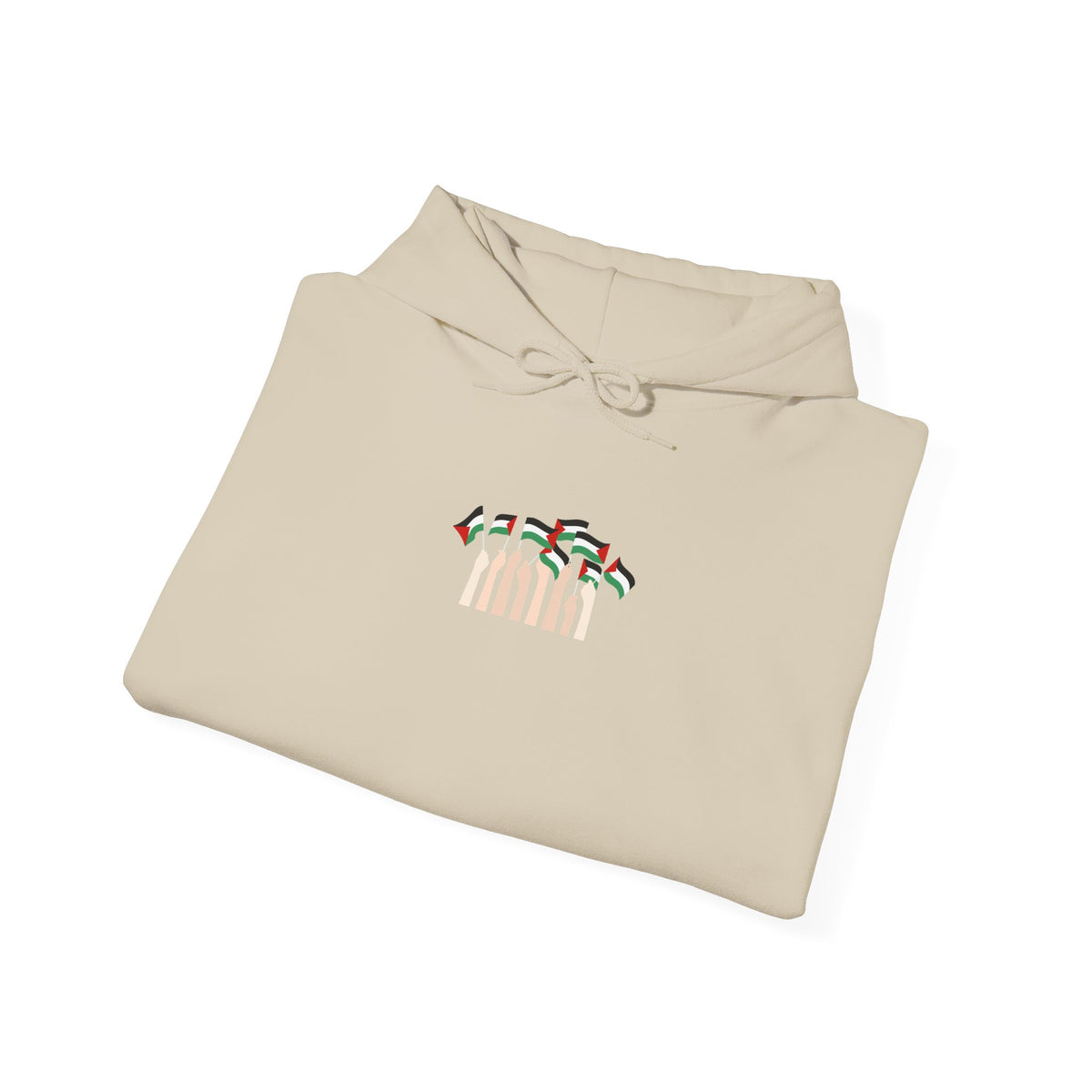 Minimal 'Calm' Palestine Flag Hoodie — Small Center Graphic