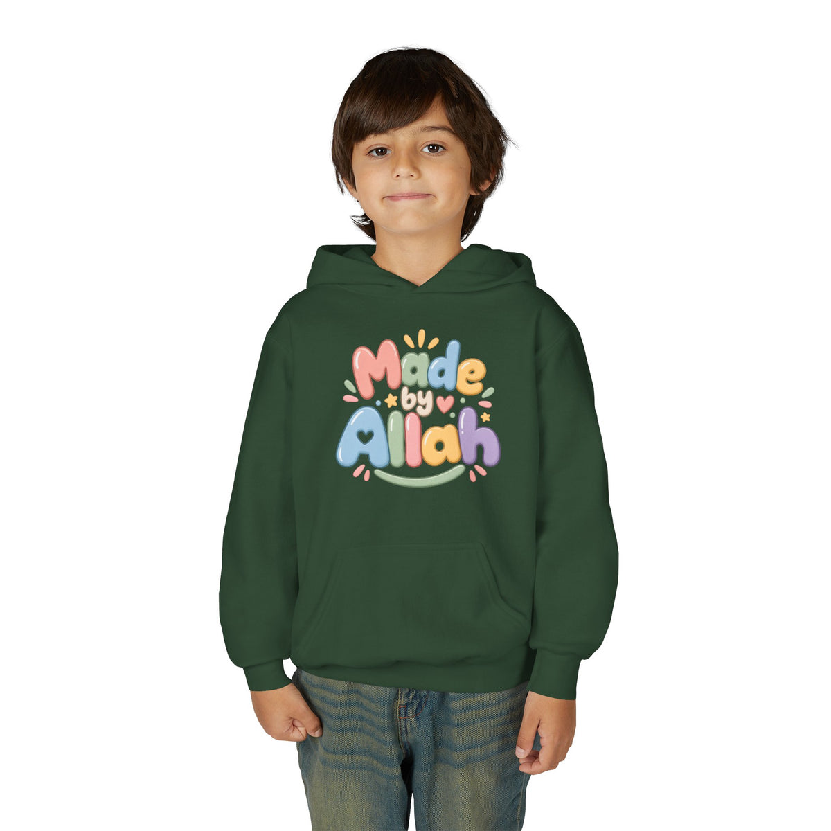 Youth Hoodie — "Made by Allah" Pastel Kids Islamic Pullover