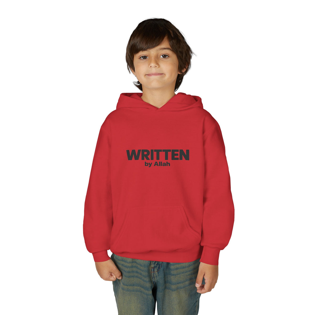 Youth Hoodie — "WRITTEN by Allah" Minimal Islamic Faith Pullover