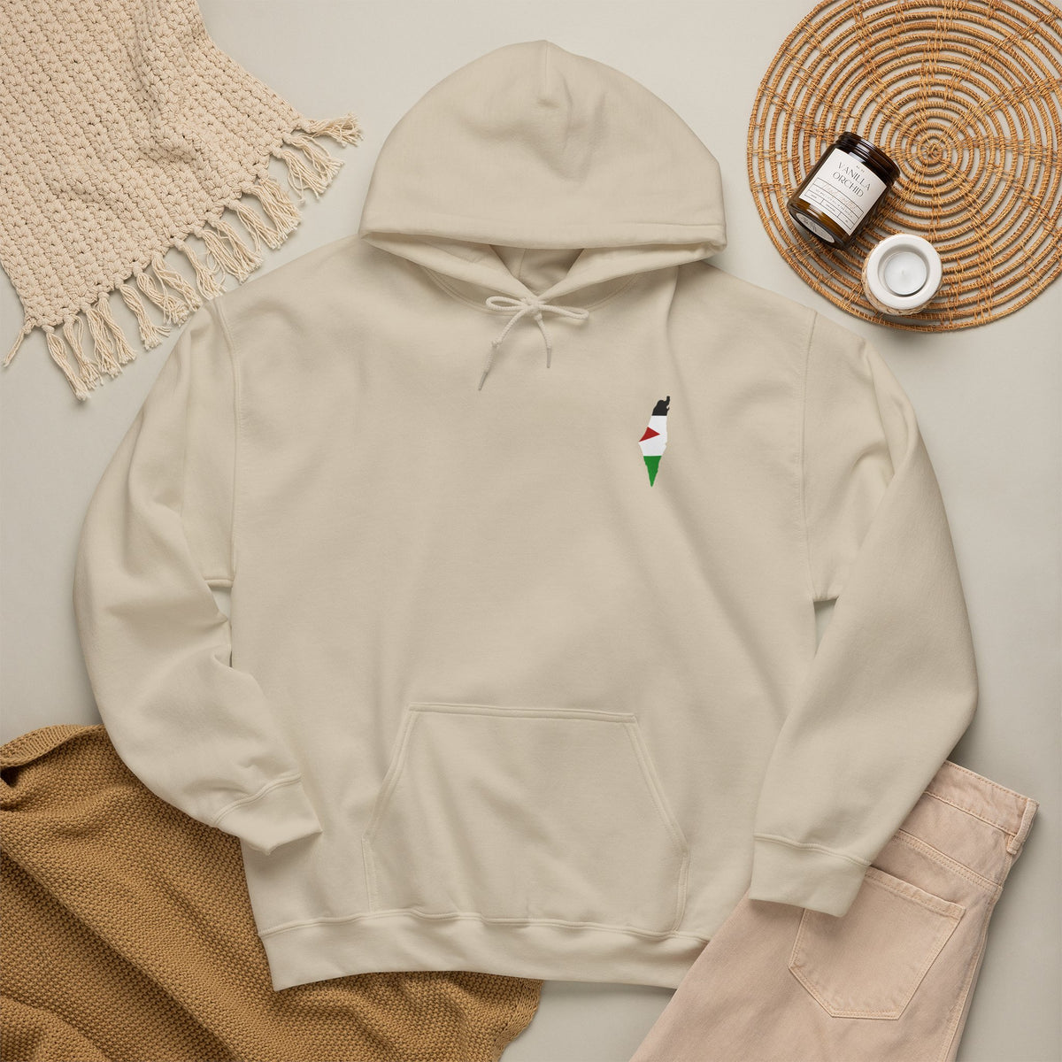 Minimalist Palestinian Flag Hoodie – Small Chest Emblem
