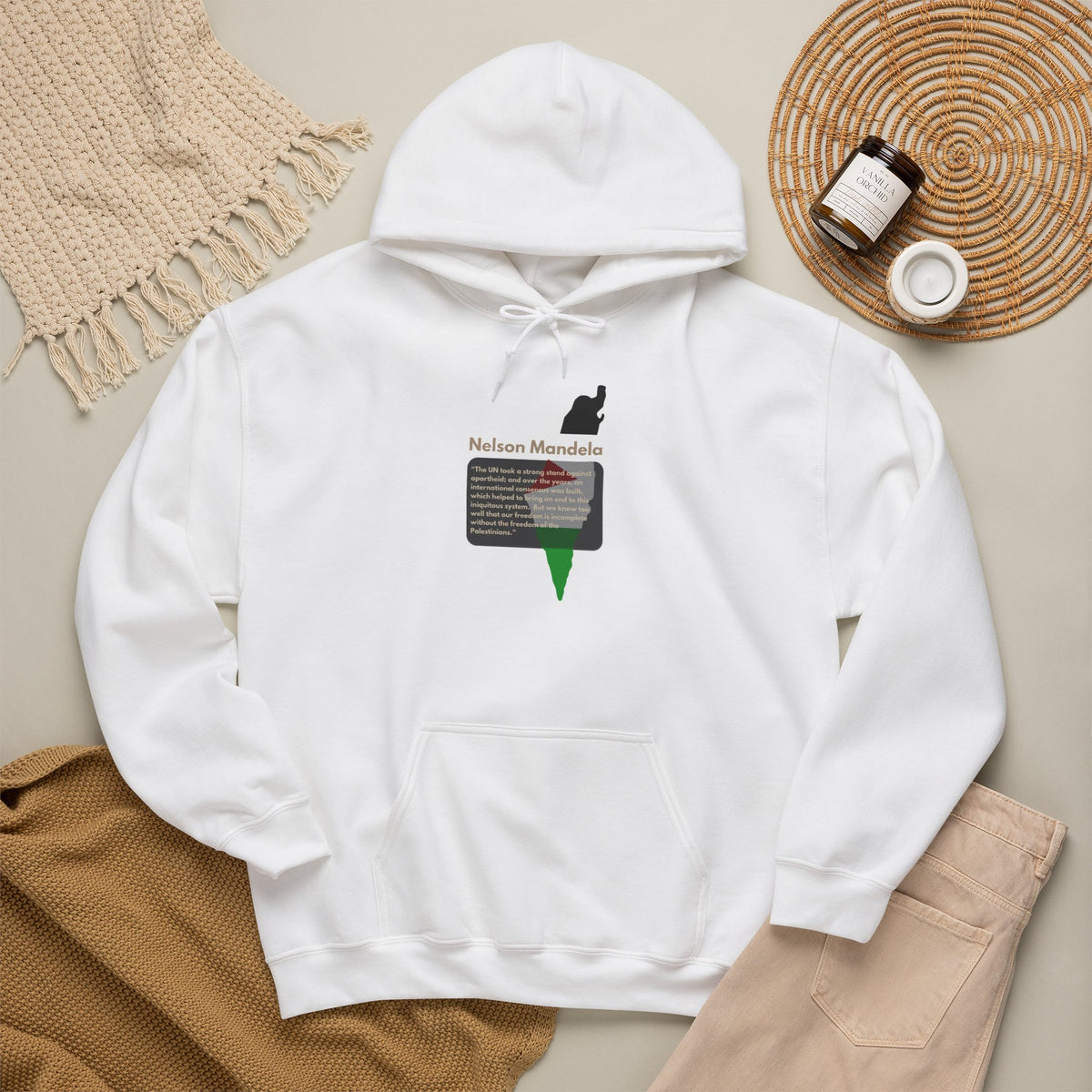 Hoodie - Nelson Mandela Quote & Palestine Flag Graphic