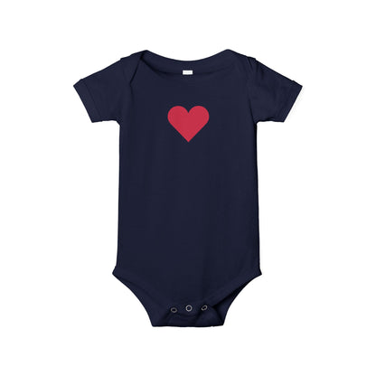 Infant One-Piece Bodysuit with Red Heart — Cute Baby Valentine or Everyday Gift