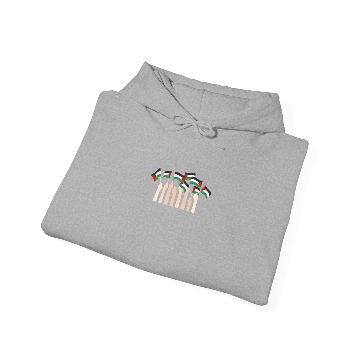Minimal 'Calm' Palestine Flag Hoodie — Small Center Graphic