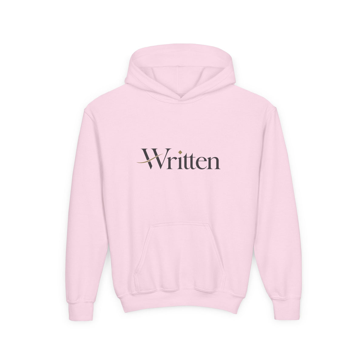 Youth Hoodie — Minimal "Written" Graphic Pullover for Young Writers & Readers