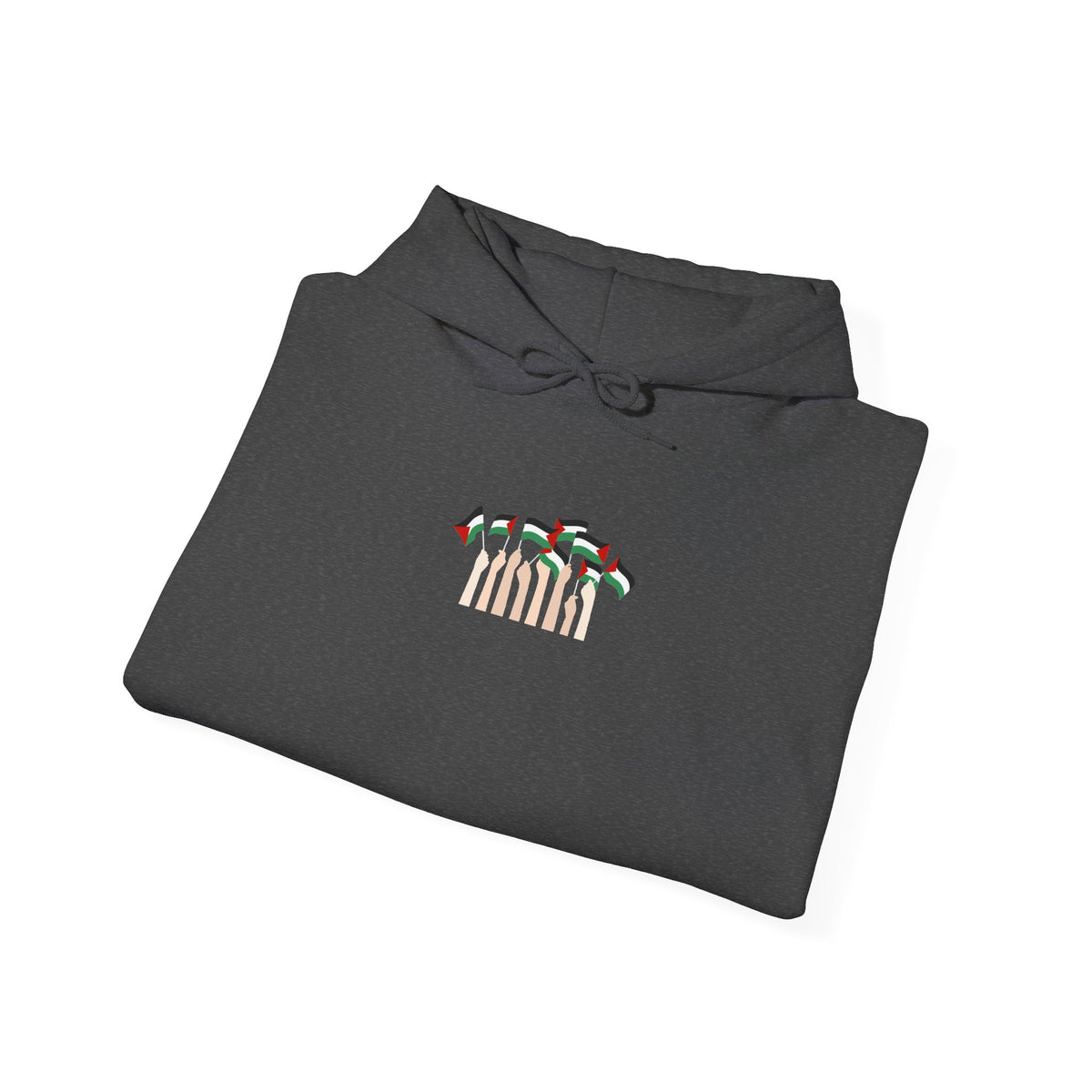 Minimal 'Calm' Palestine Flag Hoodie — Small Center Graphic