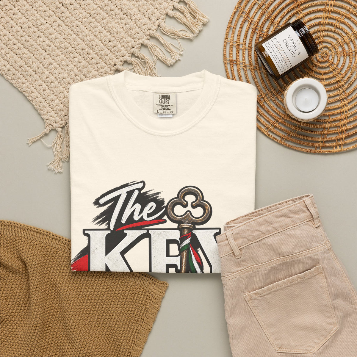 Key Still Fits T-Shirt — Vintage Key Graphic Tee with Red & Green Accents
