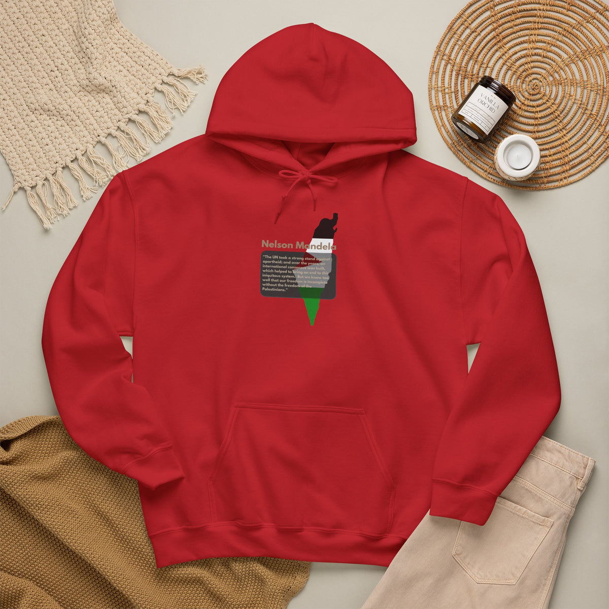 Hoodie - Nelson Mandela Quote & Palestine Flag Graphic