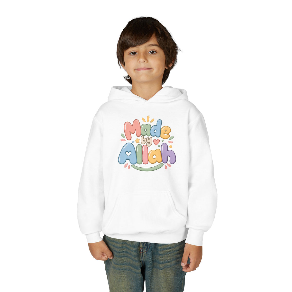 Youth Hoodie — "Made by Allah" Pastel Kids Islamic Pullover
