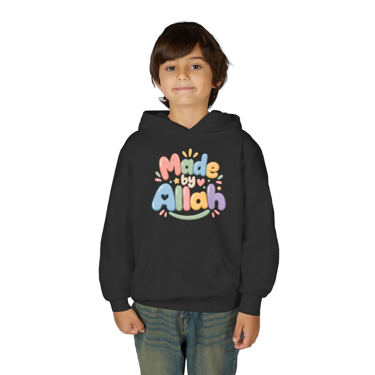 Youth Hoodie — "Made by Allah" Pastel Kids Islamic Pullover