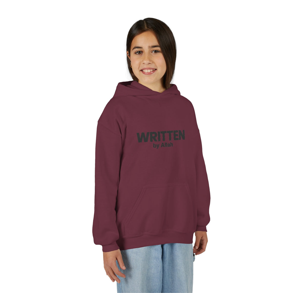 Youth Hoodie — "WRITTEN by Allah" Minimal Islamic Faith Pullover
