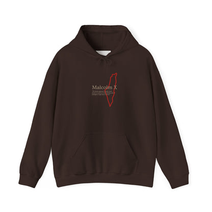 Malcolm X Palestine Quote and Map Hoodie – Minimalist Line Art Map Pullover