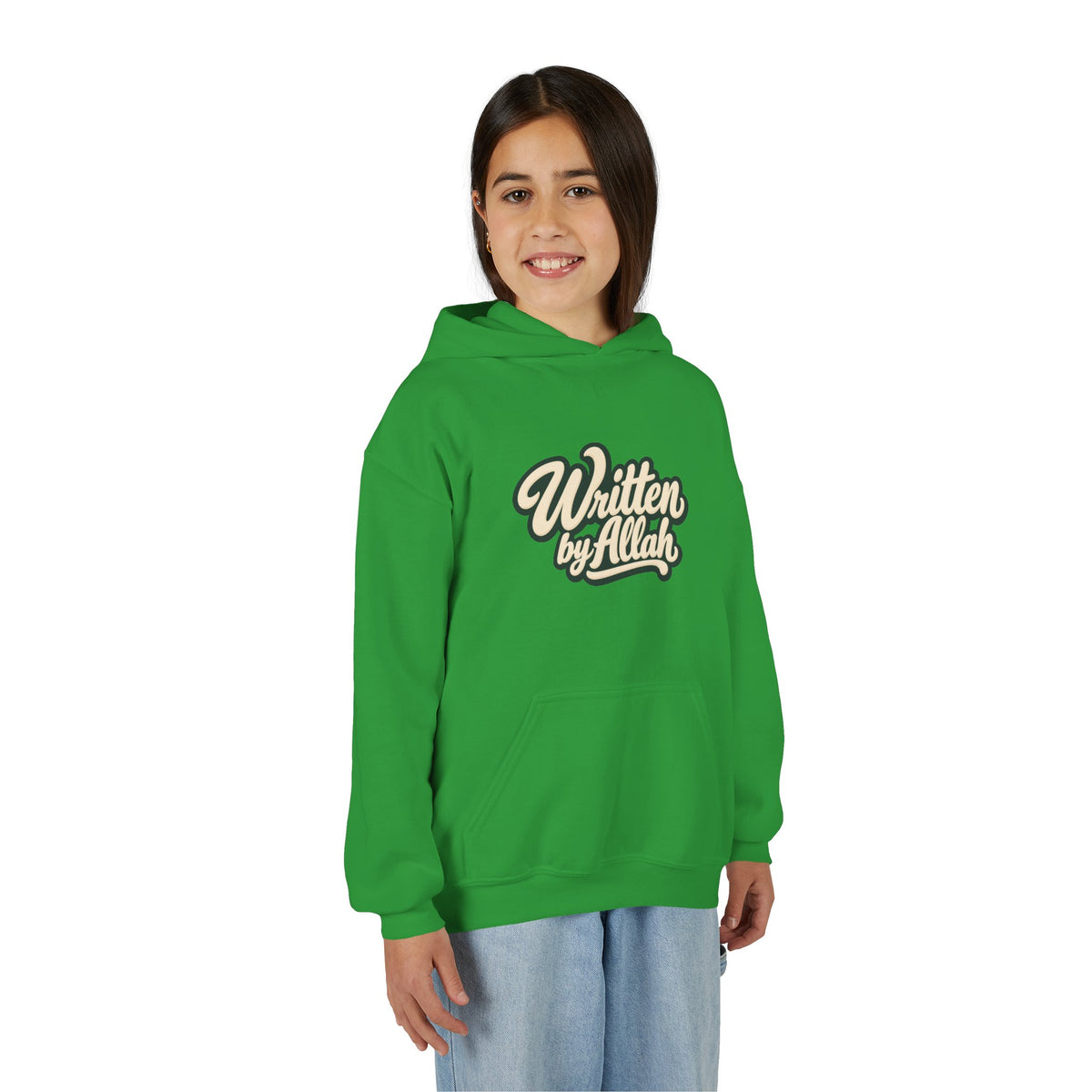 Youth Hoodie — "Written by Allah" Script Pullover for Muslim Kids