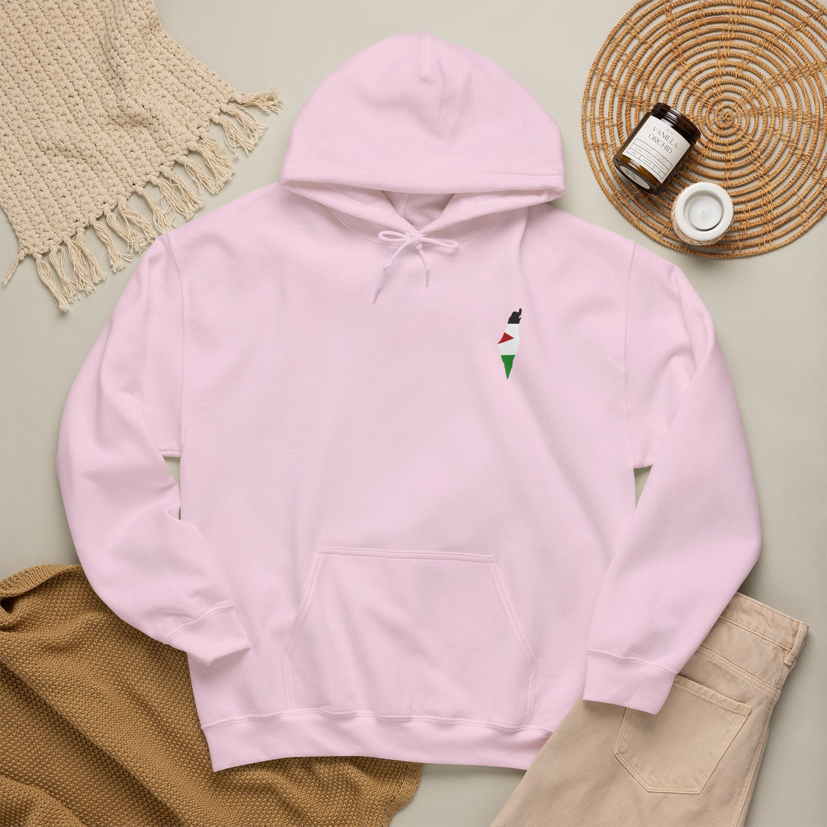 Minimalist Palestinian Flag Hoodie – Small Chest Emblem