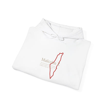 Malcolm X Palestine Quote and Map Hoodie – Minimalist Line Art Map Pullover
