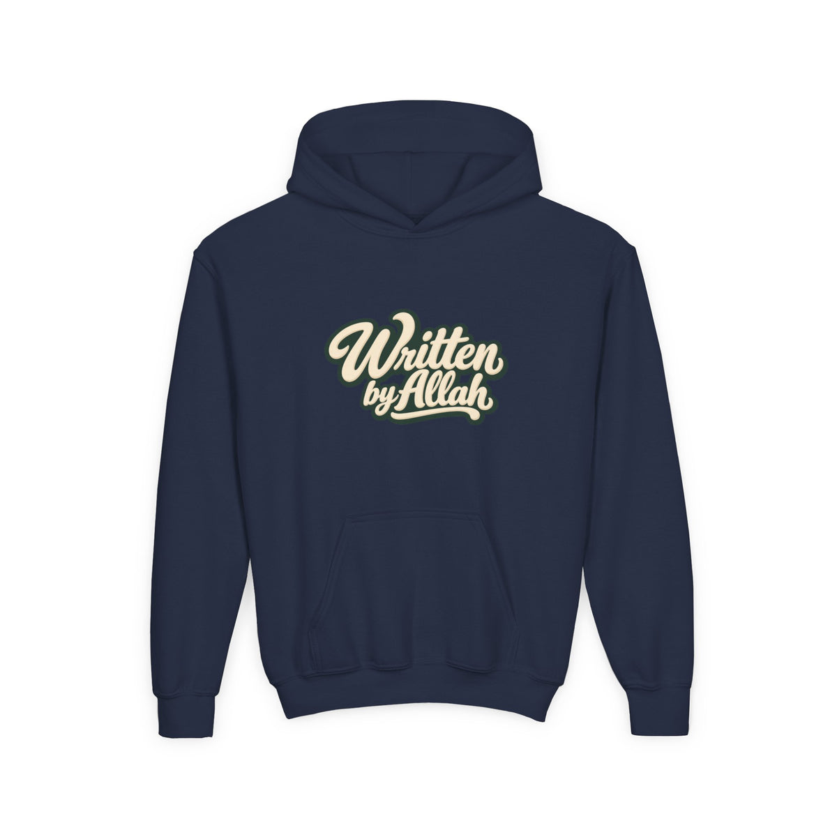 Youth Hoodie — "Written by Allah" Script Pullover for Muslim Kids
