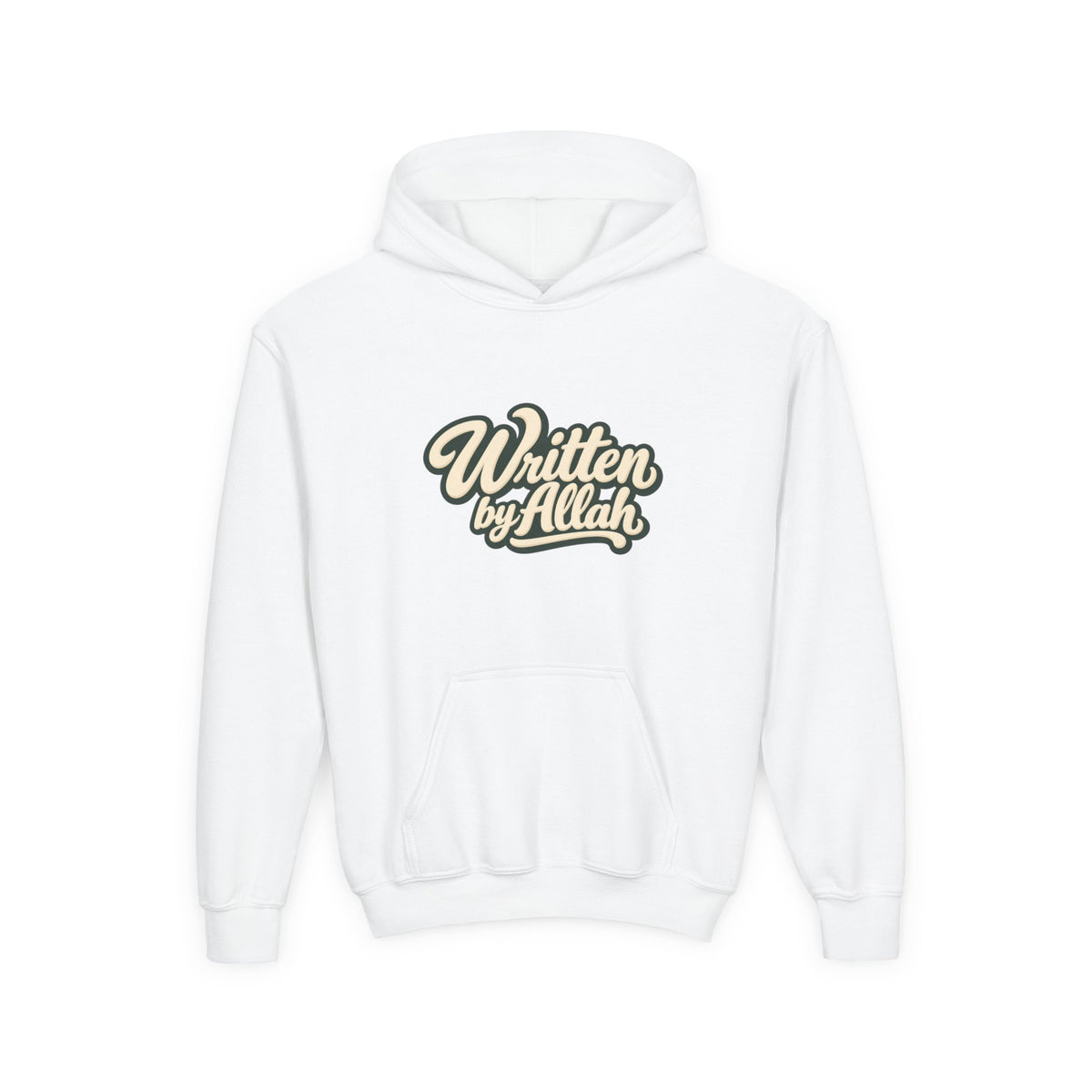 Youth Hoodie — "Written by Allah" Script Pullover for Muslim Kids