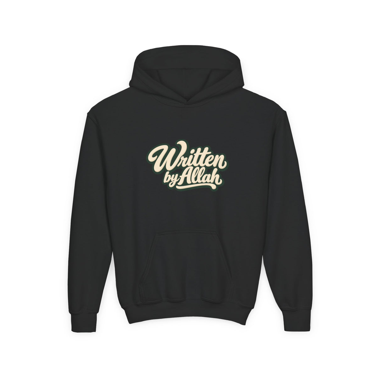Youth Hoodie — "Written by Allah" Script Pullover for Muslim Kids