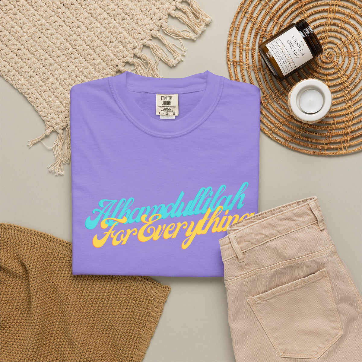Gratitude Tee — "Alhamdulillah for Everything" Garment-Dyed T-Shirt