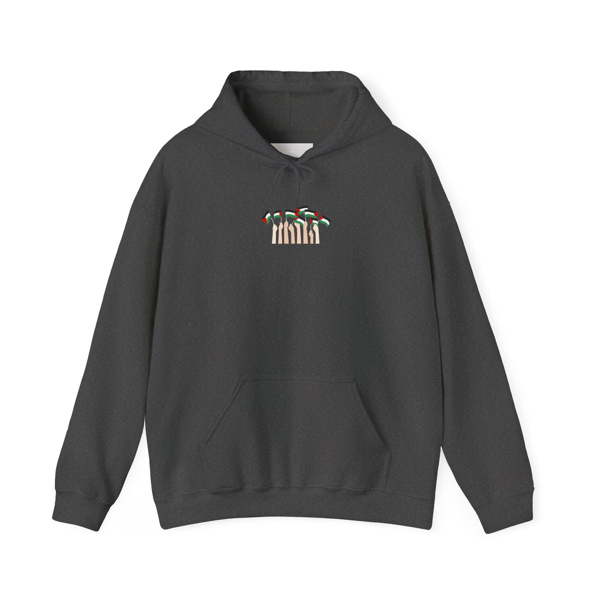 Minimal 'Calm' Palestine Flag Hoodie — Small Center Graphic