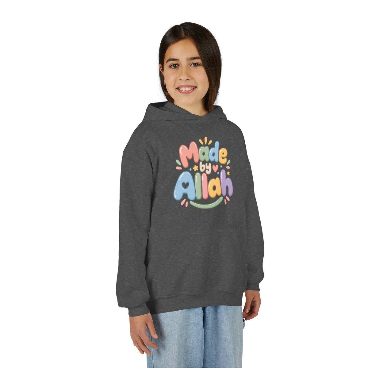 Youth Hoodie — "Made by Allah" Pastel Kids Islamic Pullover