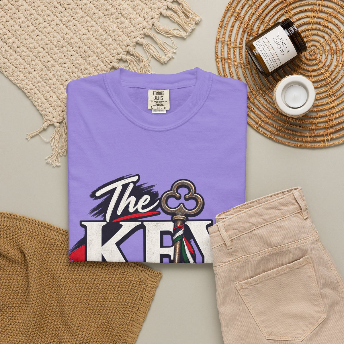 Key Still Fits T-Shirt — Vintage Key Graphic Tee with Red & Green Accents