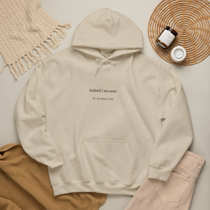 Hoodie — Minimal 'Indeed I Am Near' Quran Verse Pullover
