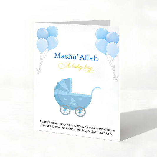 Islamic Baby Boy Greeting Card | MashaAllah Newborn Du’a Card