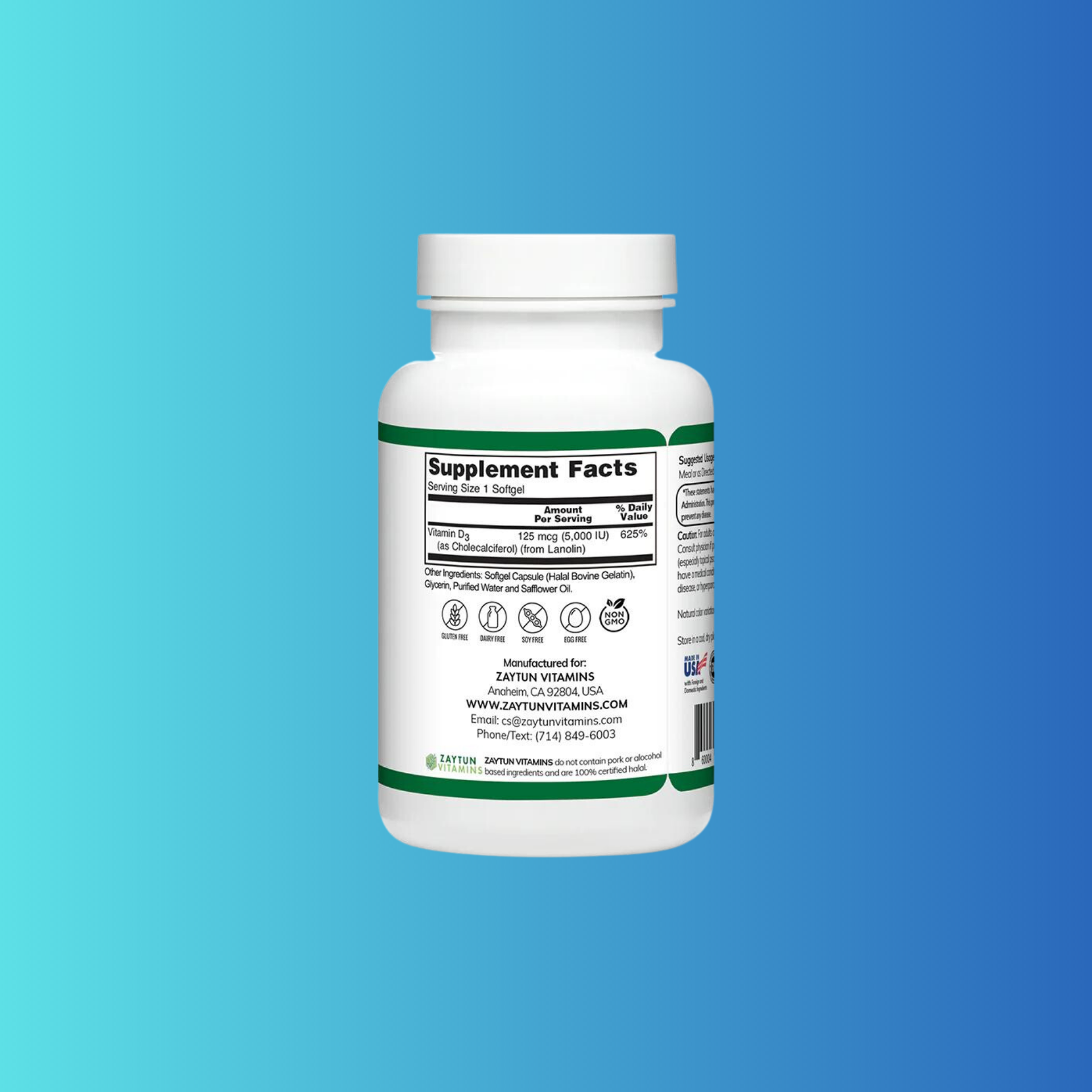 Halal Vitamin D3 5000 IU Softgels