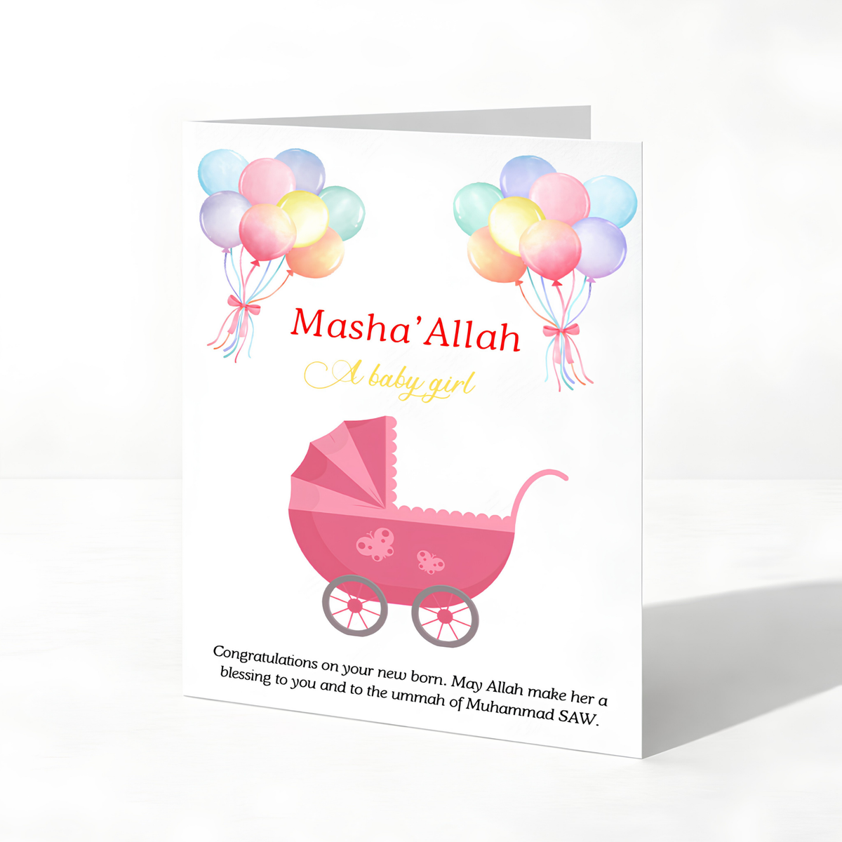 Islamic Baby Girl Greeting Card | Masha'Allah Newborn Du’a Card