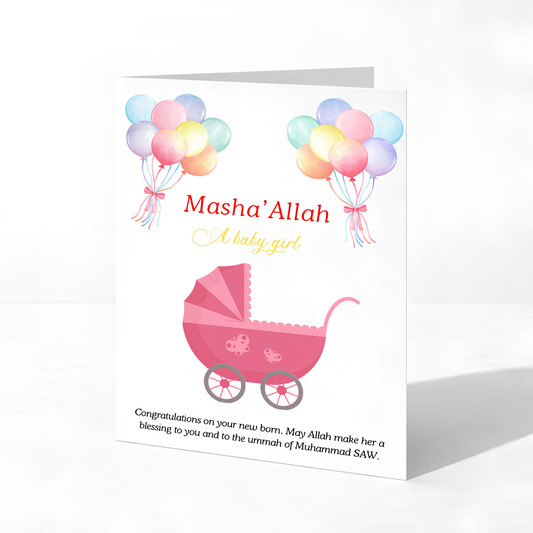Islamic Baby Girl Greeting Card | Masha'Allah Newborn Du’a Card