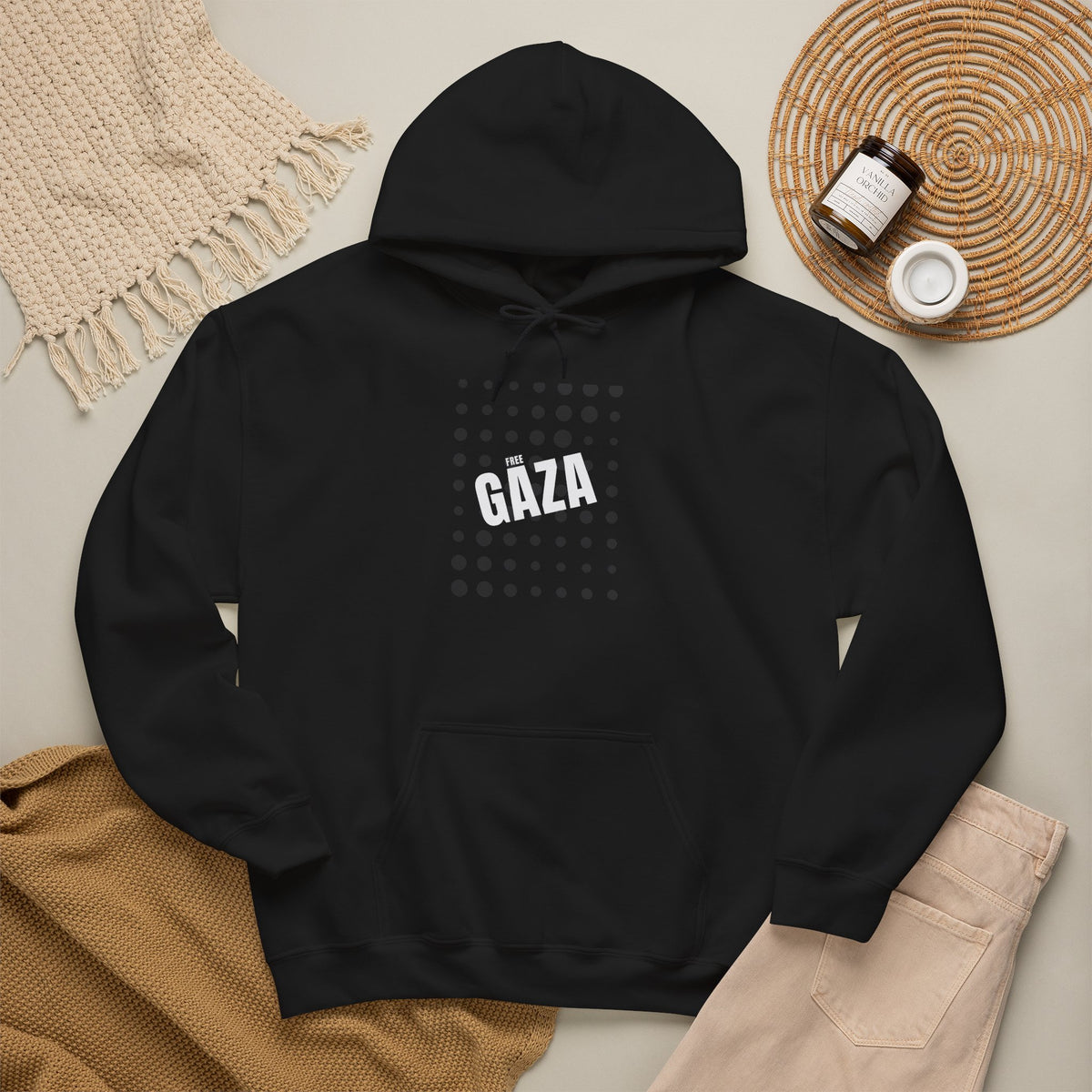 Gaza Solidarity Hoodie — Minimal Dot Grid Protest Sweatshirt